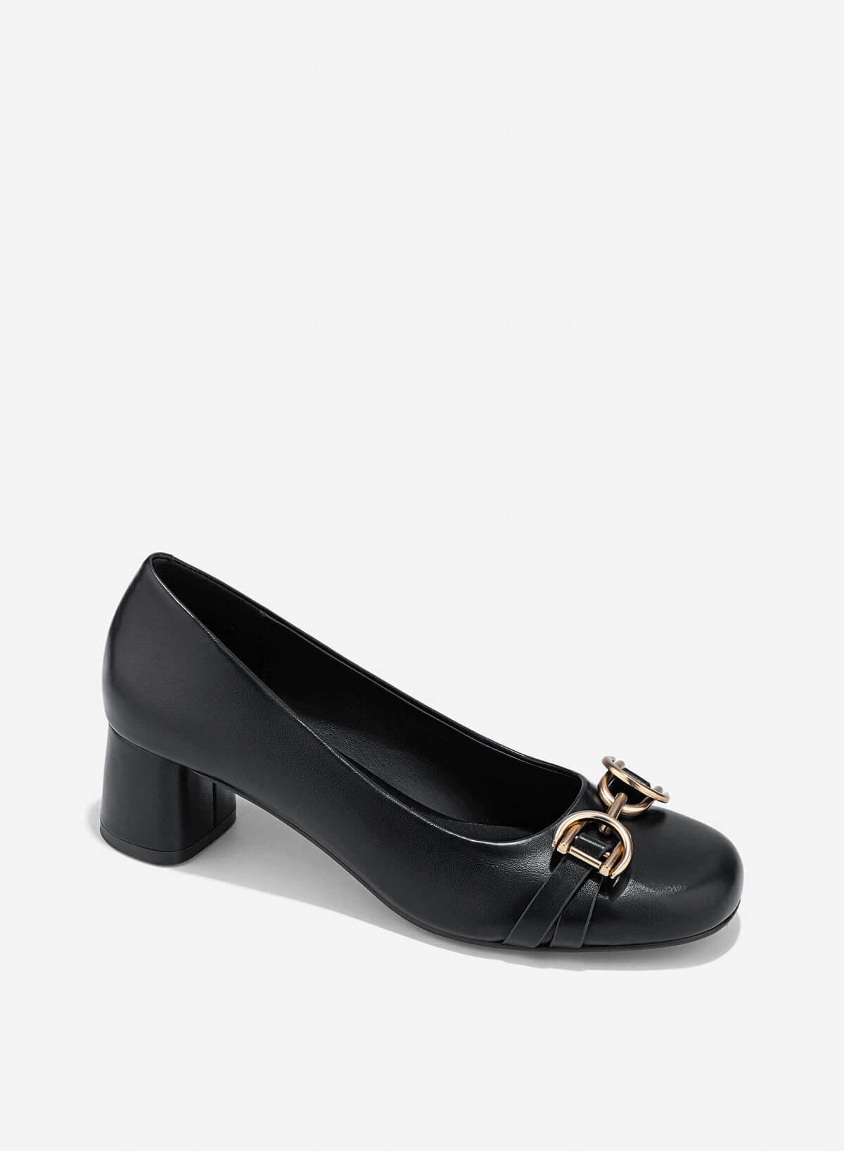 Metal Lock Round Toe Pumps - HIG 0679 - Black - vascara.com