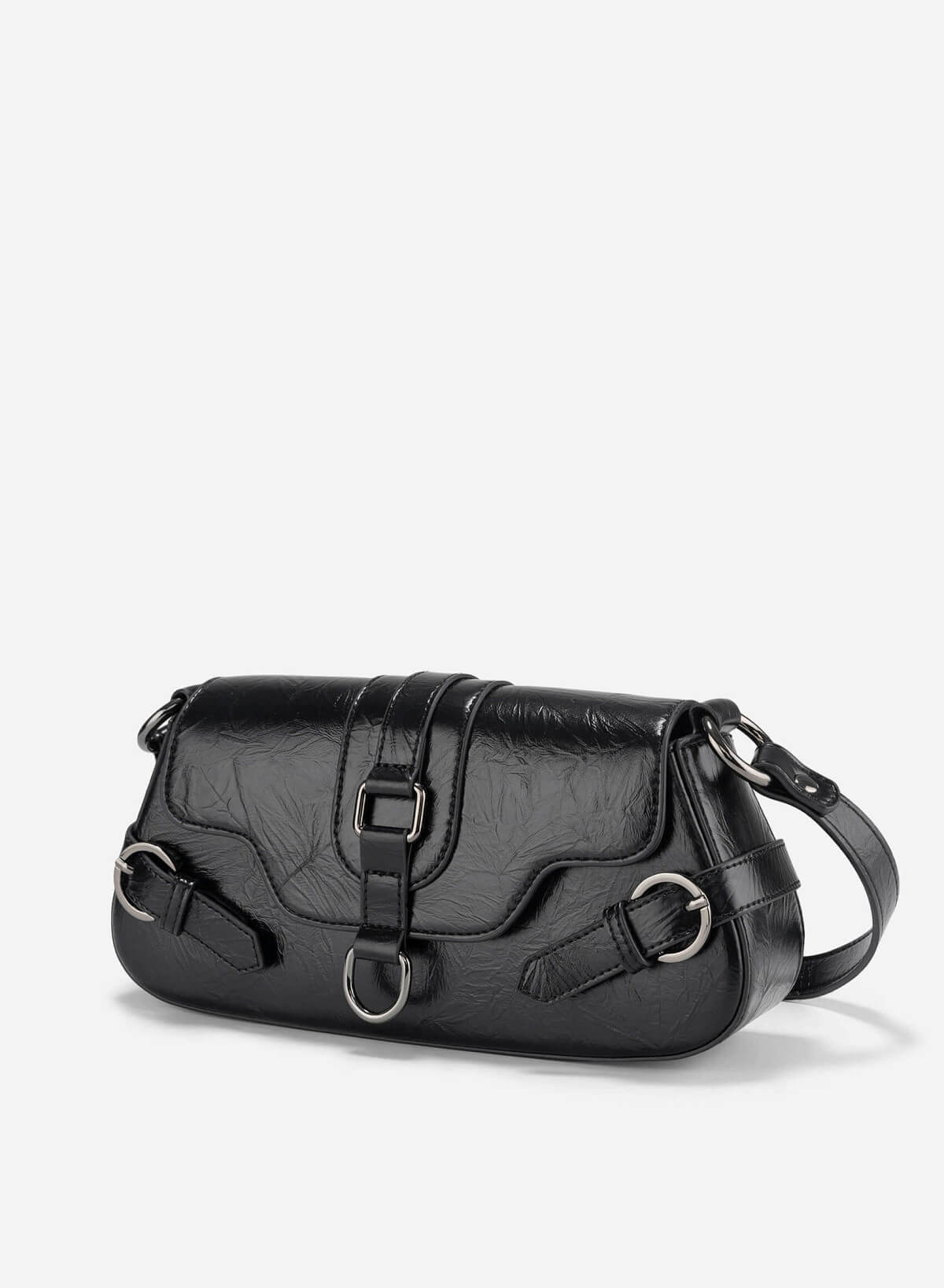 Metal Lock Strap Y2K Shoulder Bag - MES 0264 - Black - vascara.com