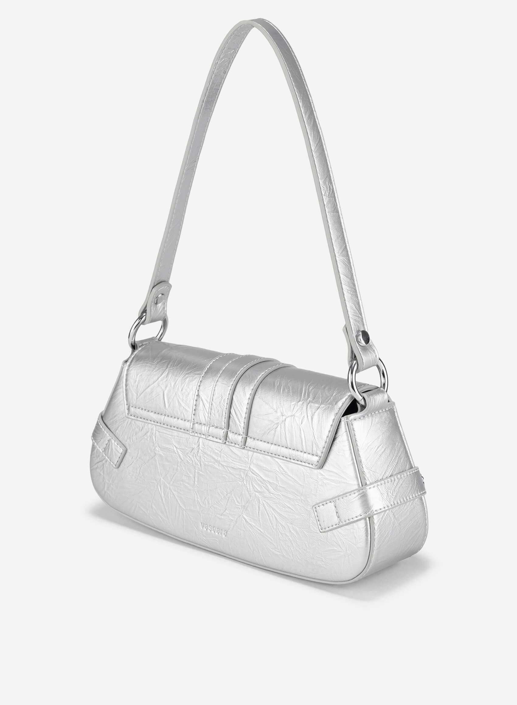 Metal Lock Strap Y2K Shoulder Bag MES 0264 Silver Vascara