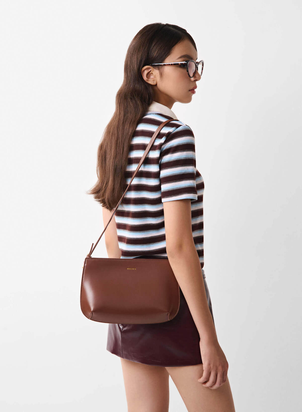 Minimalist Double Compartment Shoulder Bag - CLT 0128 - Dark Brown - vascara.com