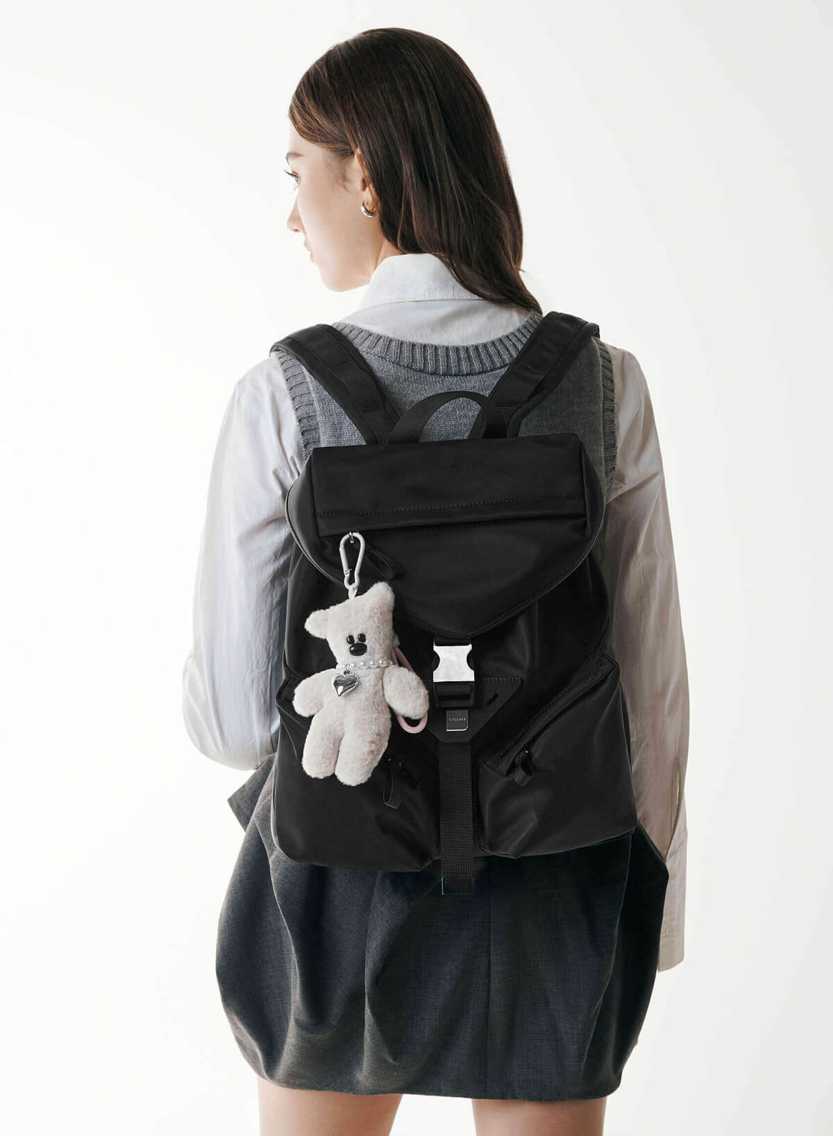 Parachute Fabric Multi-Pocket Backpack - BAK 0211 - Black - vascara.com