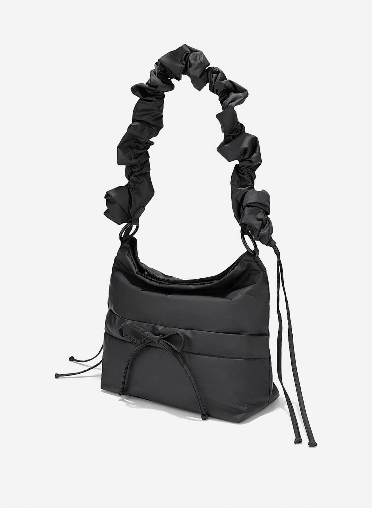 Ruching Drawstring Strap Parachute Fabric Shoulder Bag - TTE 0171 - Black - vascara.com