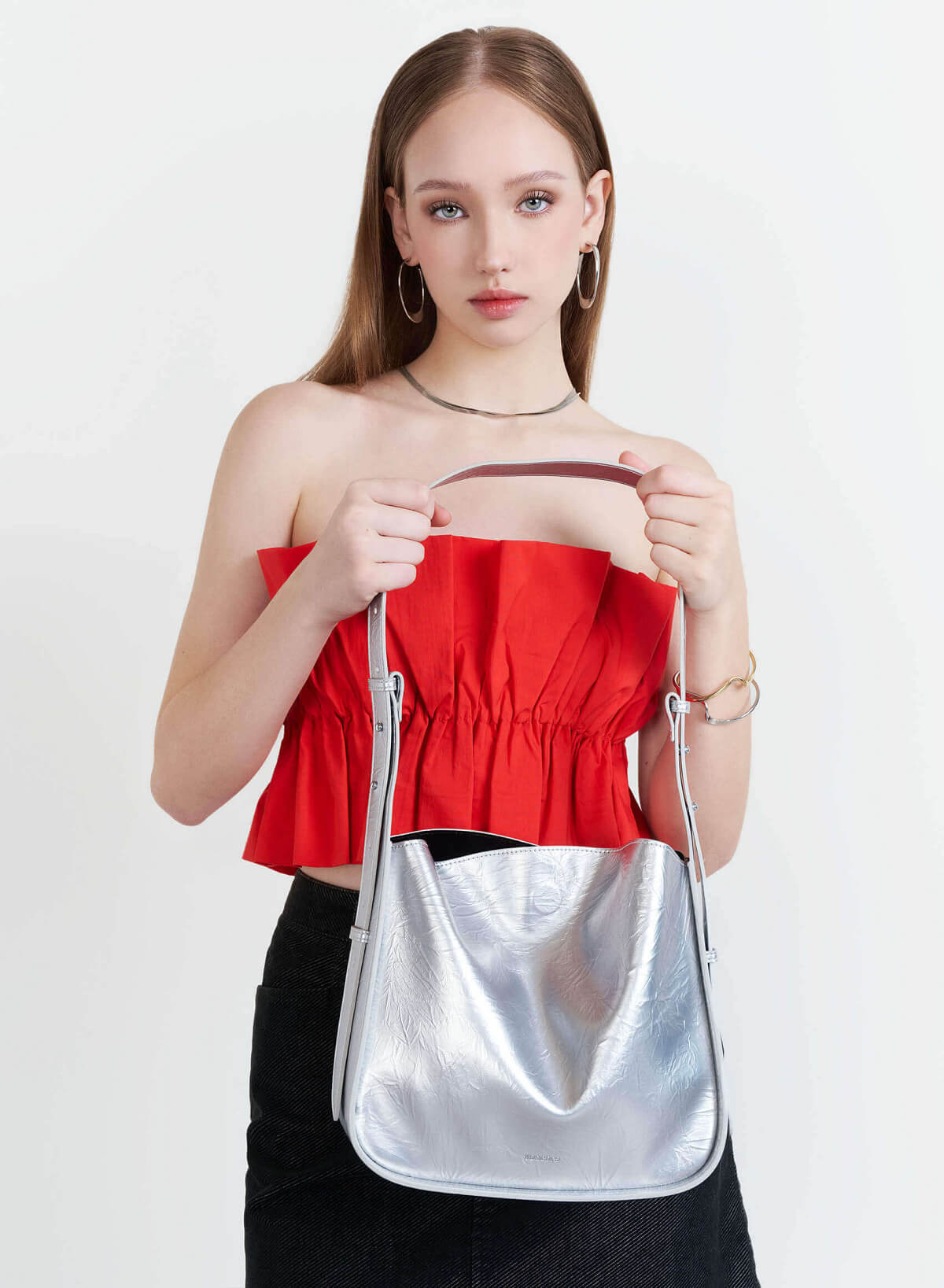 Slouchy Shoulder Bag - TTE 0164 - Silver - vascara.com