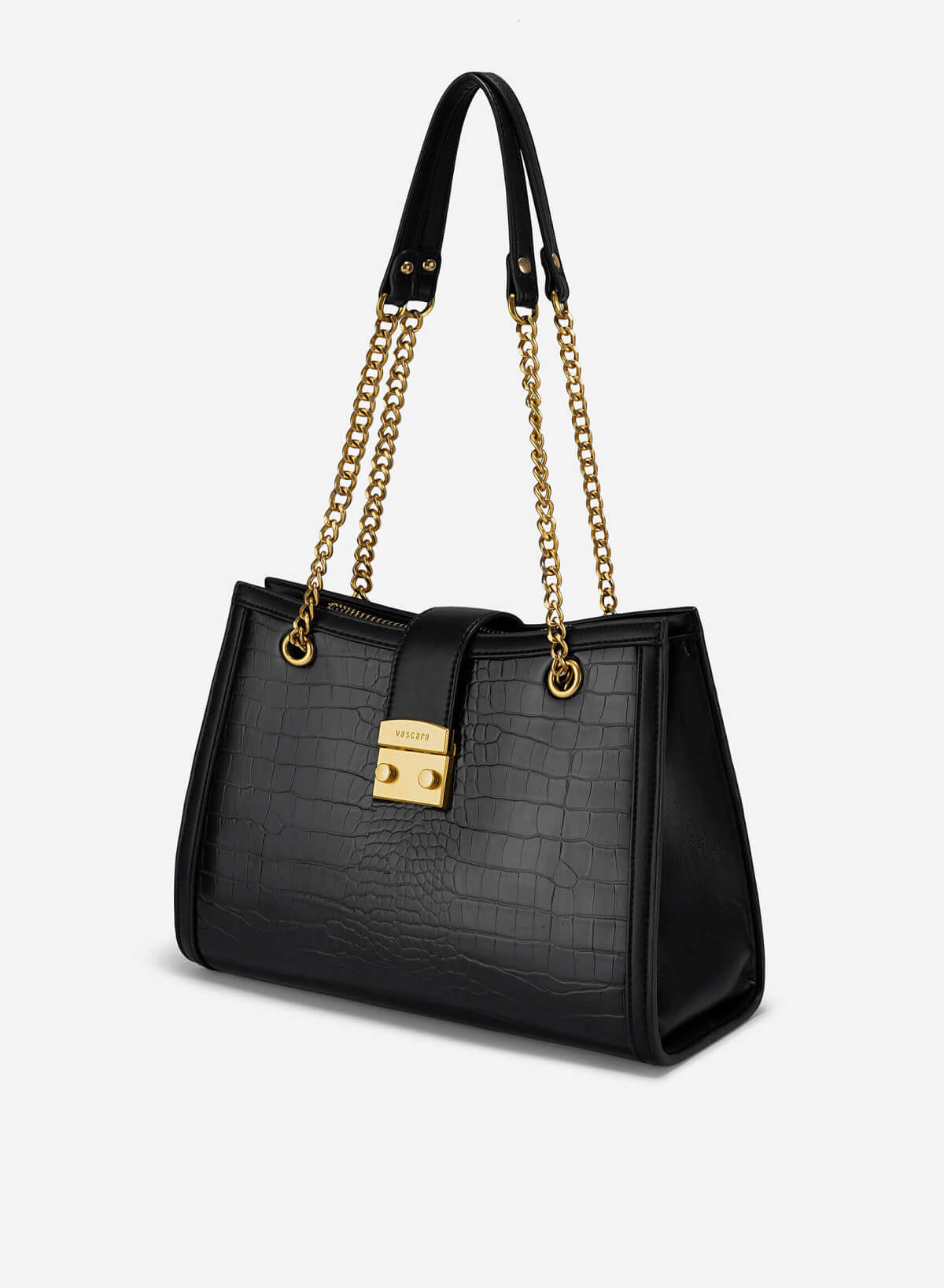 Snap Lock Crocodile Pattern Shoulder Bag - TTE 0166 - Black - vascara.com