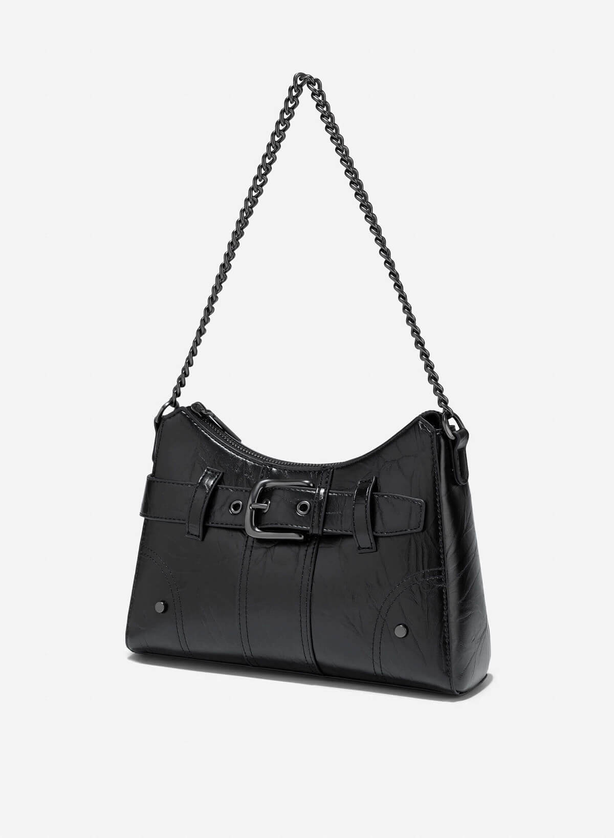 Snap Lock Y2K Shoulder Bag - MES 0262 - Black - vascara.com