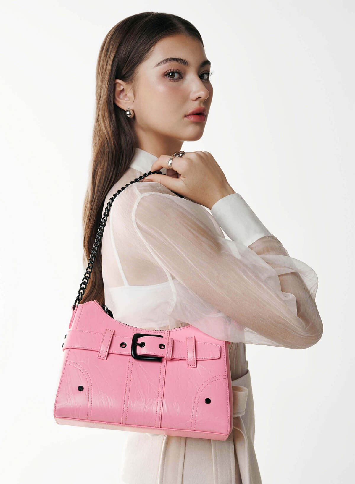 Snap Lock Y2K Shoulder Bag - MES 0262 - Pink - vascara.com