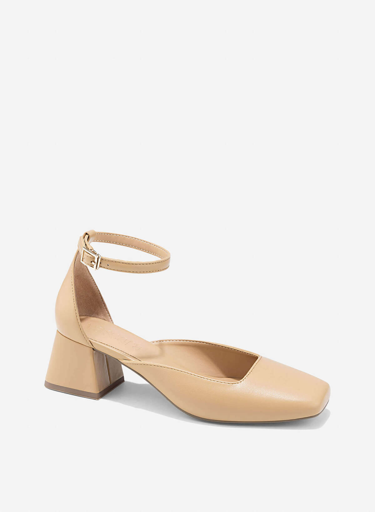 Square Toe Ankle Strap Pumps - HIG 0670 - Beige - vascara.com