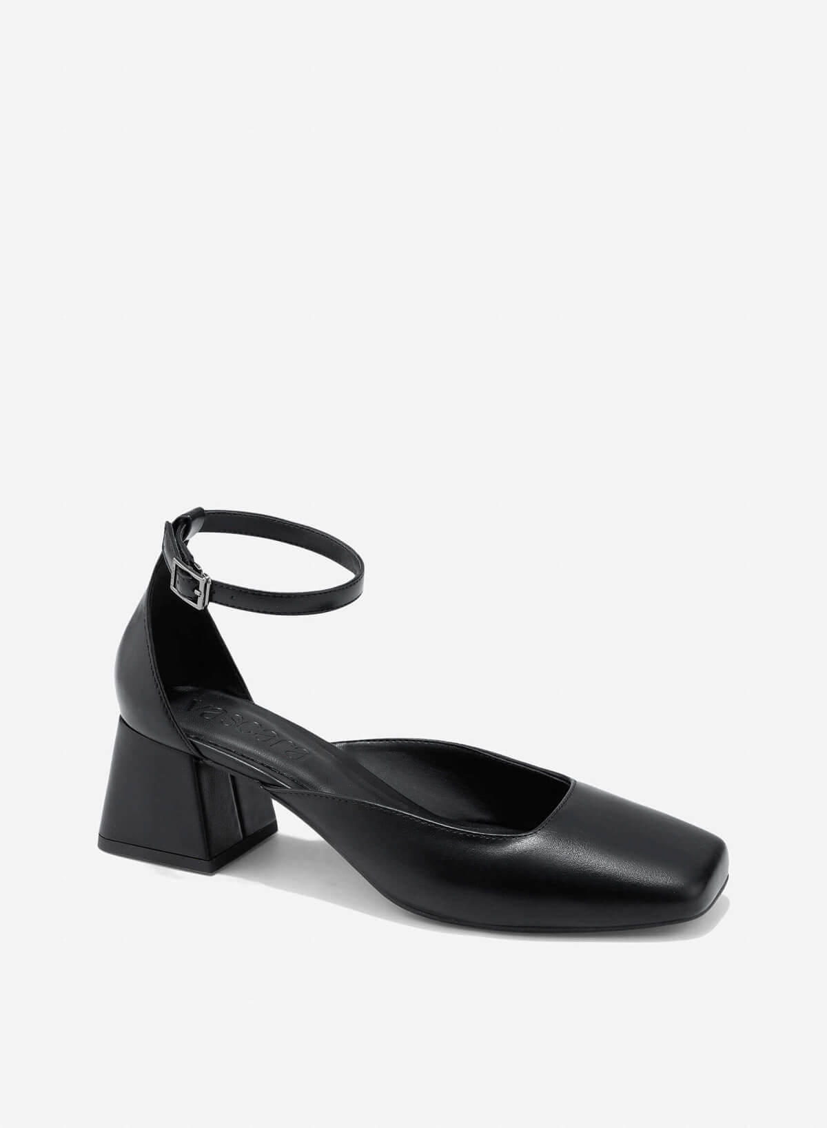 Square Toe Ankle Strap Pumps - HIG 0670 - Black - vascara.com