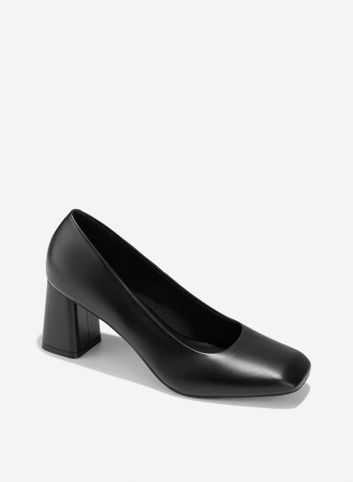 Square Toe Block Heeled Pumps - HIG 0673 - Black - vascara.com