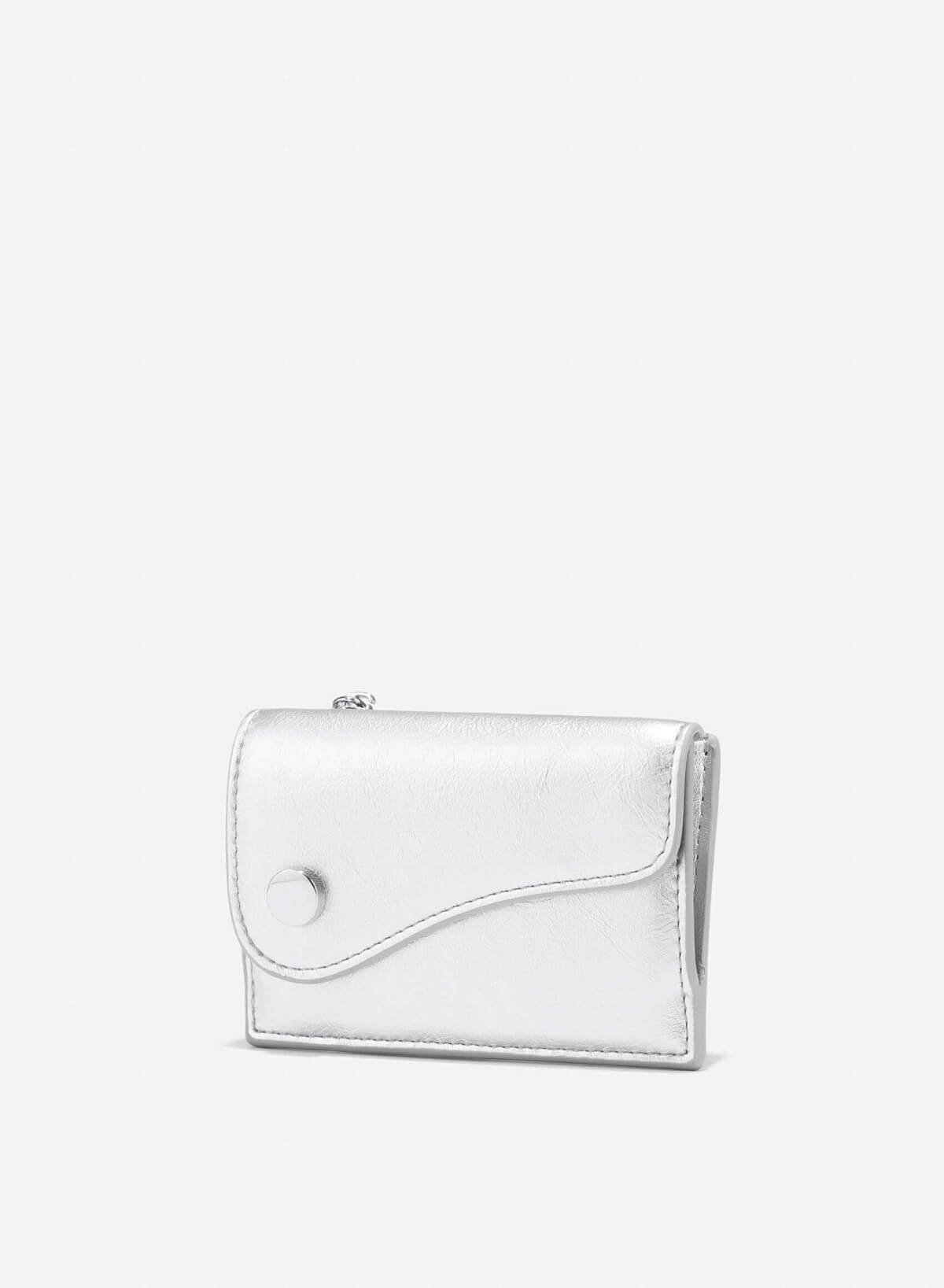 Stylized Saddle Mini Flap Wallet - WLL 0306 - Silver - vascara.com