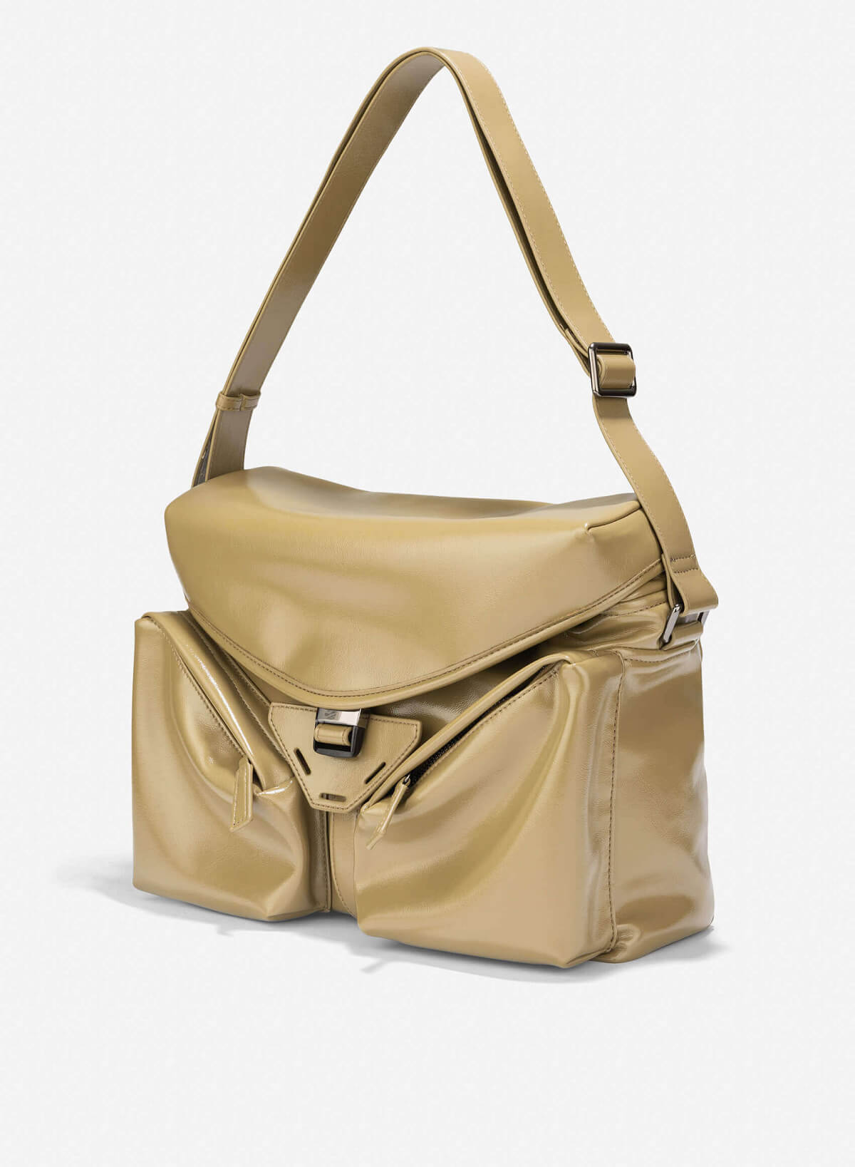 Trendy Patent Leather Flap Satchel Bag - SAC 0331 - Olive - vascara.com