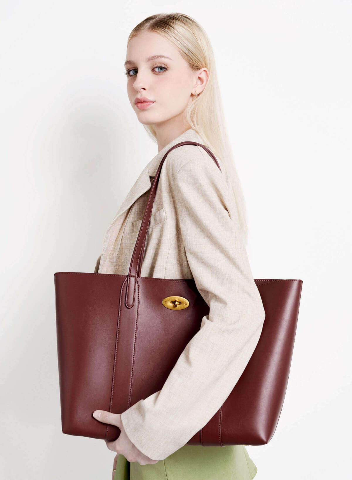 Twist Lock Classic Oversized Tote Bag - TTE 0162 - Bordeaux - vascara.com