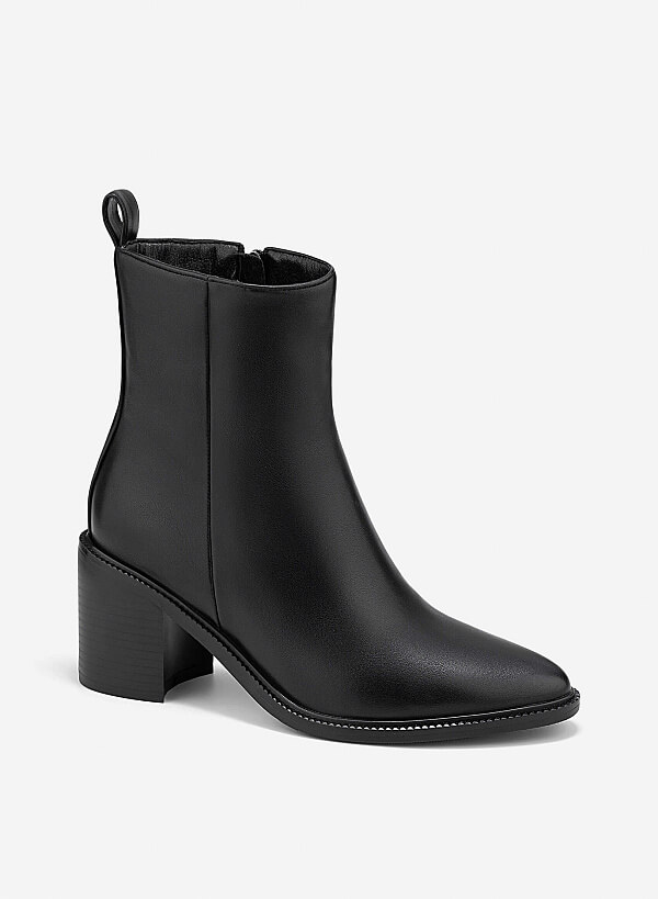 Giày ankle boots gót trụ - BOT 0939 - Màu đen - VASCARA