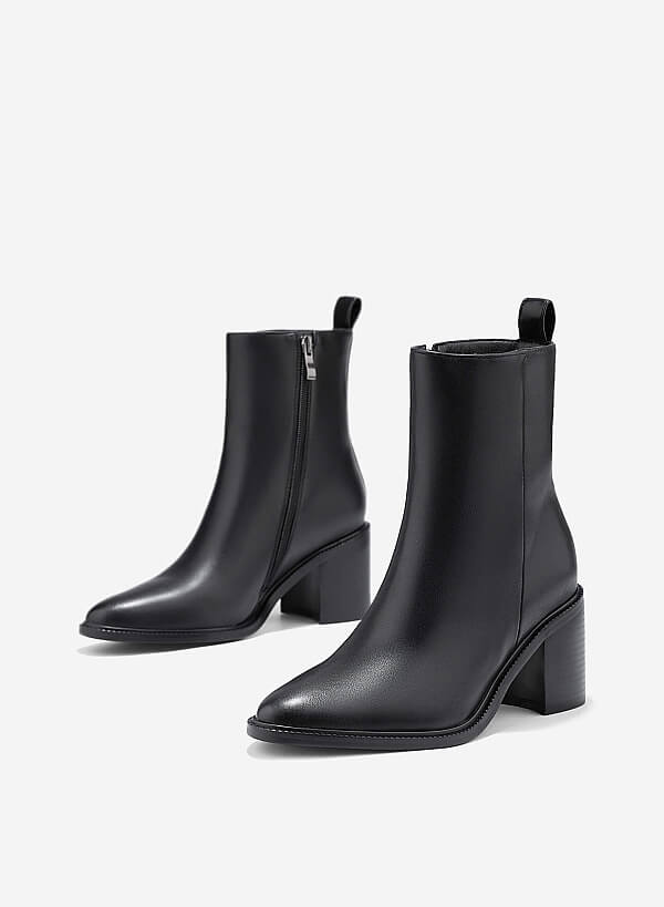 Giày ankle boots gót trụ - BOT 0939 - Màu đen - VASCARA