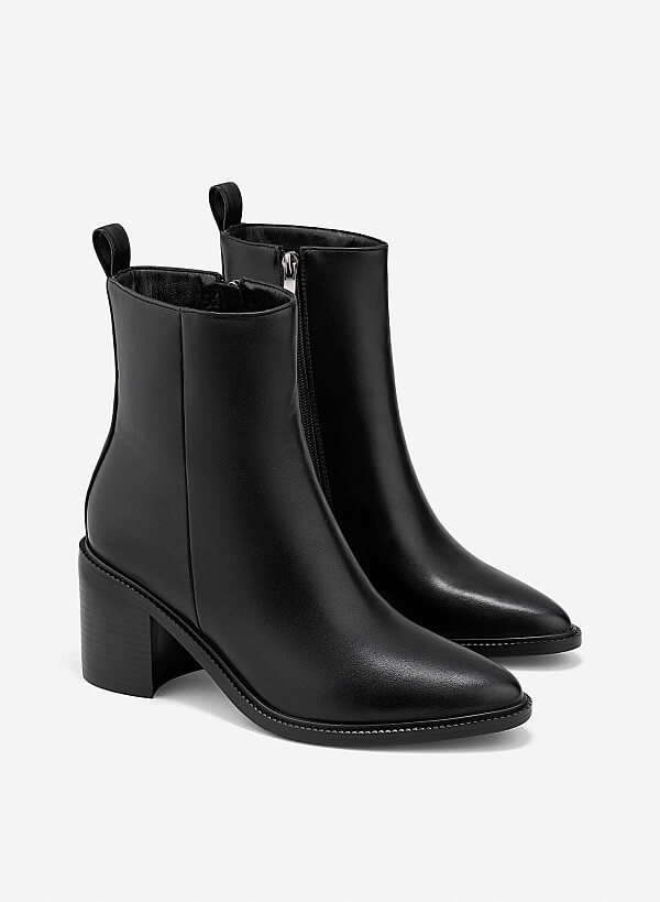 Giày ankle boots gót trụ - BOT 0939 - Màu đen - VASCARA