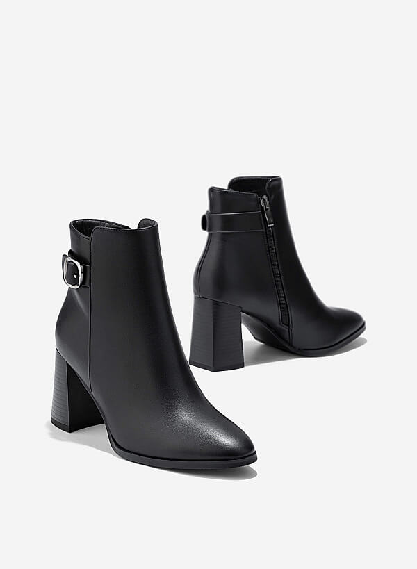 Giày ankle boots gót trụ nhấn khóa trang trí - BOT 0941 - Màu đen - VASCARA