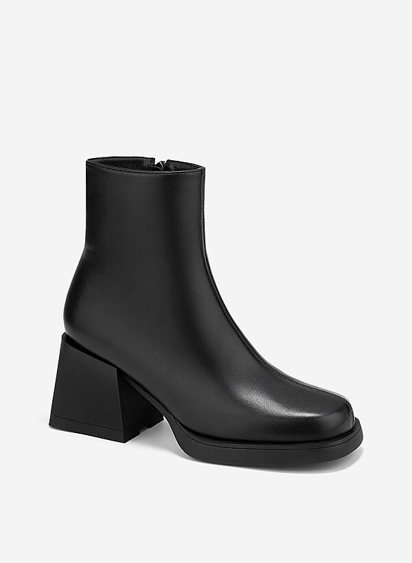 Giày ankle boots mũi vuông - BOT 0943 - Màu đen - VASCARA