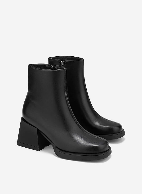 Giày ankle boots mũi vuông - BOT 0943 - Màu đen - VASCARA