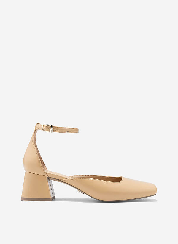 Giày bít mũi vuông ankle strap - BMN 0670 - Màu be - VASCARA