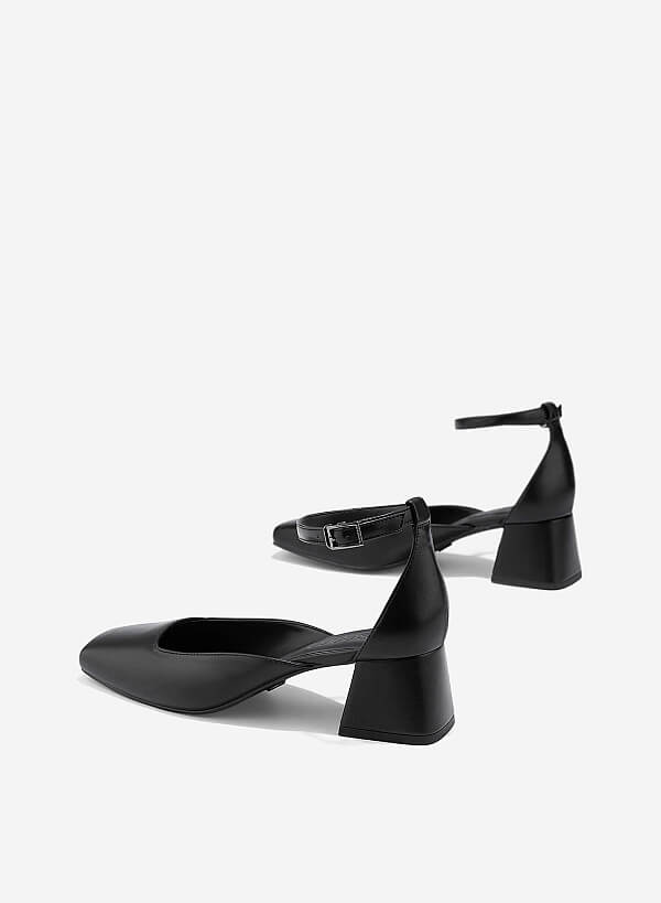 Giày bít mũi vuông ankle strap - BMN 0670 - Màu đen - VASCARA