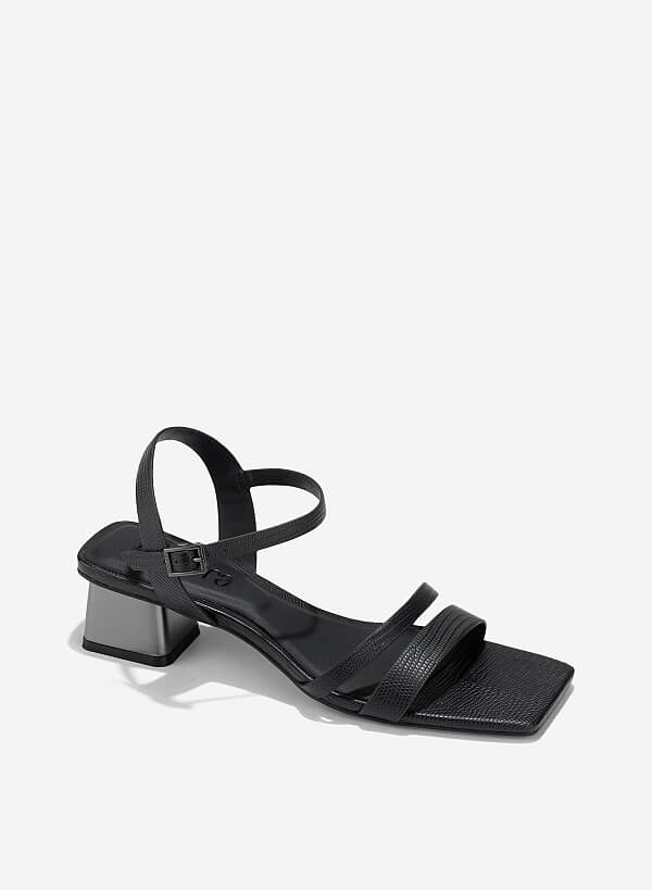 Giày sandals vân kỳ đà nhấn gót aluminium - SDN 0798 - Màu đen - VASCARA