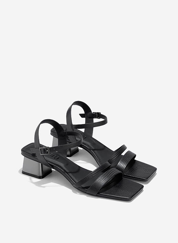 Giày sandals vân kỳ đà nhấn gót aluminium - SDN 0798 - Màu đen - VASCARA