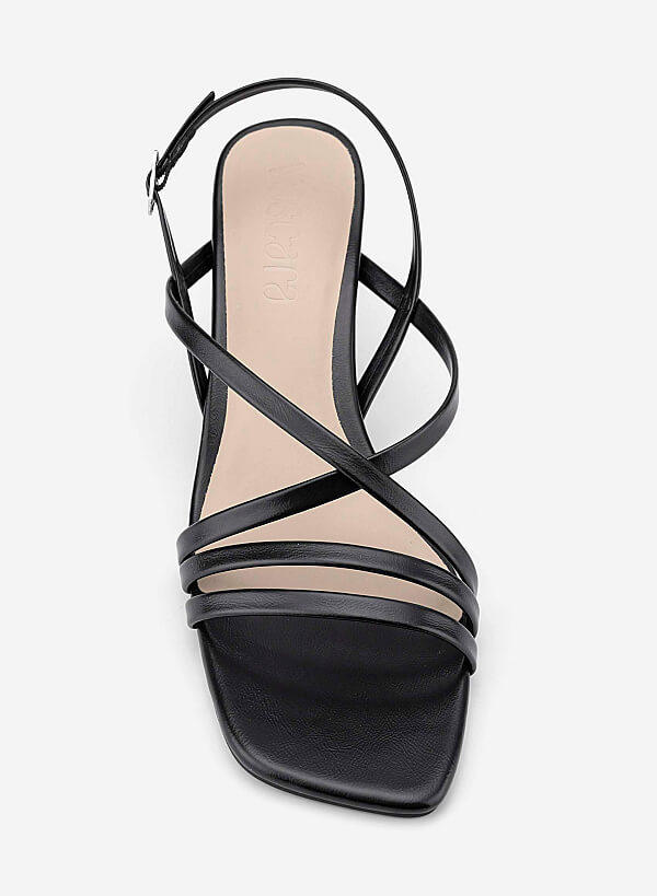 Giày sandals strappy kitten heel nhấn khóa trang trí - SDN 0818 - Màu đen - VASCARA