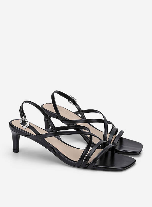 Giày sandals strappy kitten heel nhấn khóa trang trí - SDN 0818 - Màu đen - VASCARA