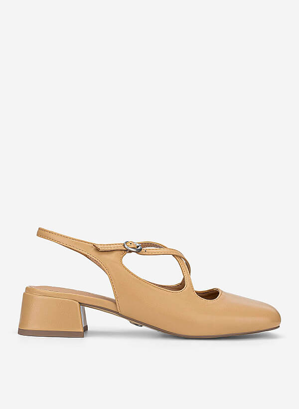 Giày slingback bít mũi tròn quai chéo