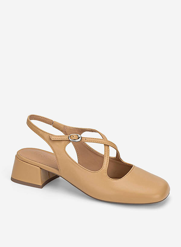 Giày slingback bít mũi tròn quai chéo