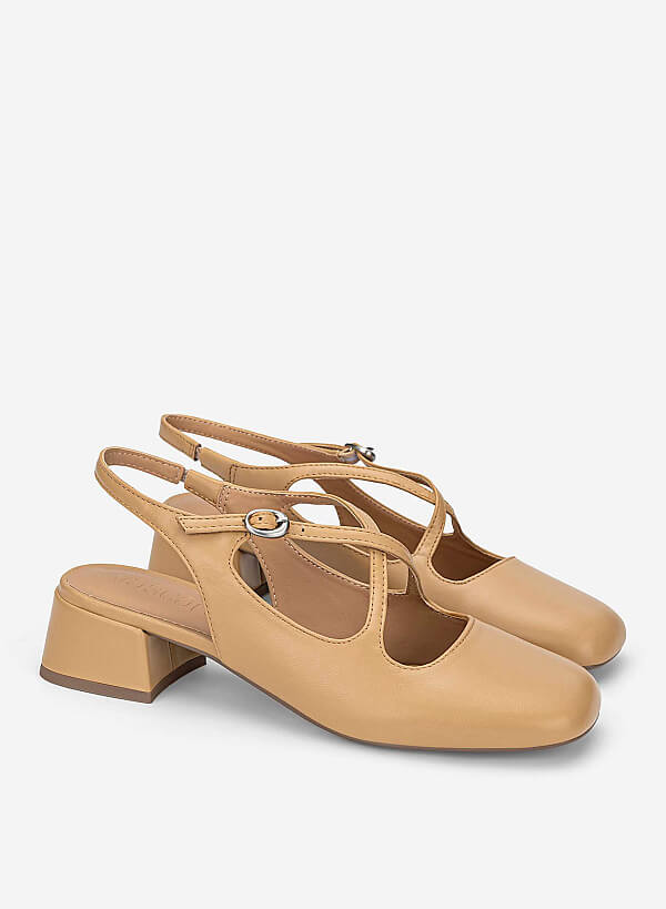 Giày slingback bít mũi tròn quai chéo - BMN 0714 - Màu be - VASCARA