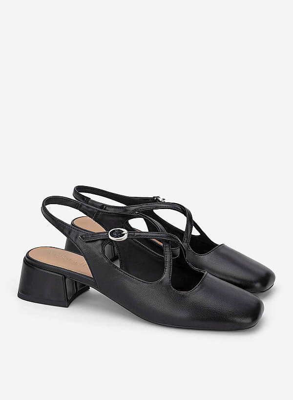 Giày slingback bít mũi tròn quai chéo - BMN 0714 - Màu đen - VASCARA