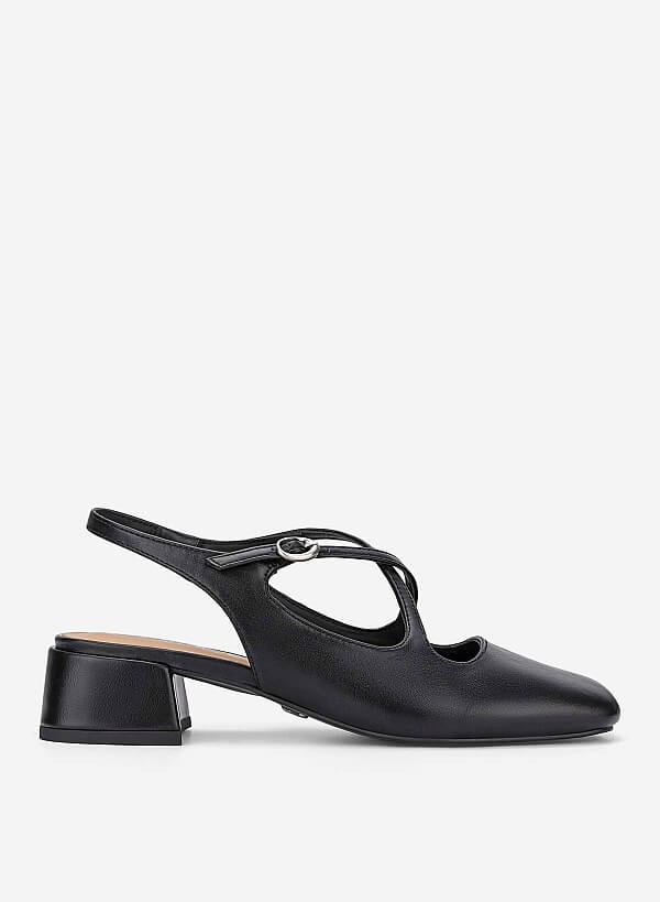 Giày slingback bít mũi tròn quai chéo