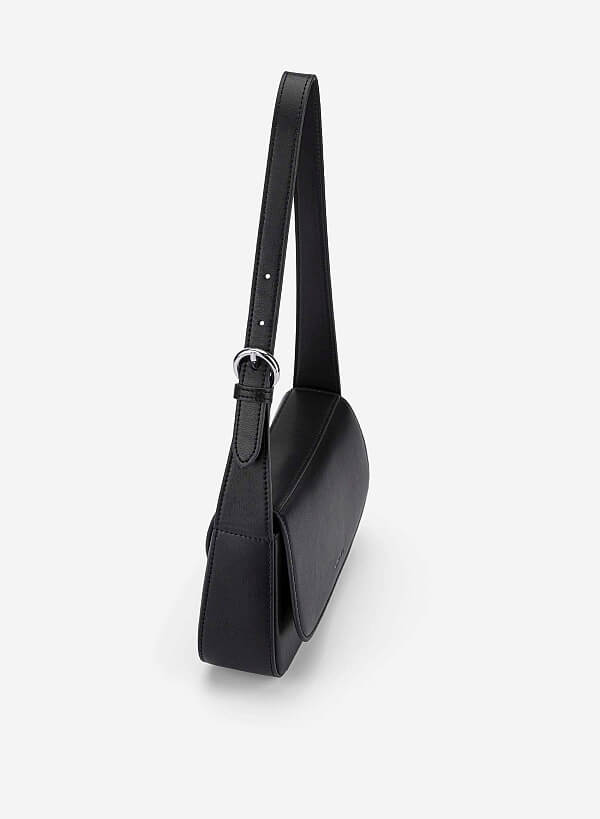 Túi leather kiểu hobo nắp gập - SAT 0338 - Màu đen - VASCARA