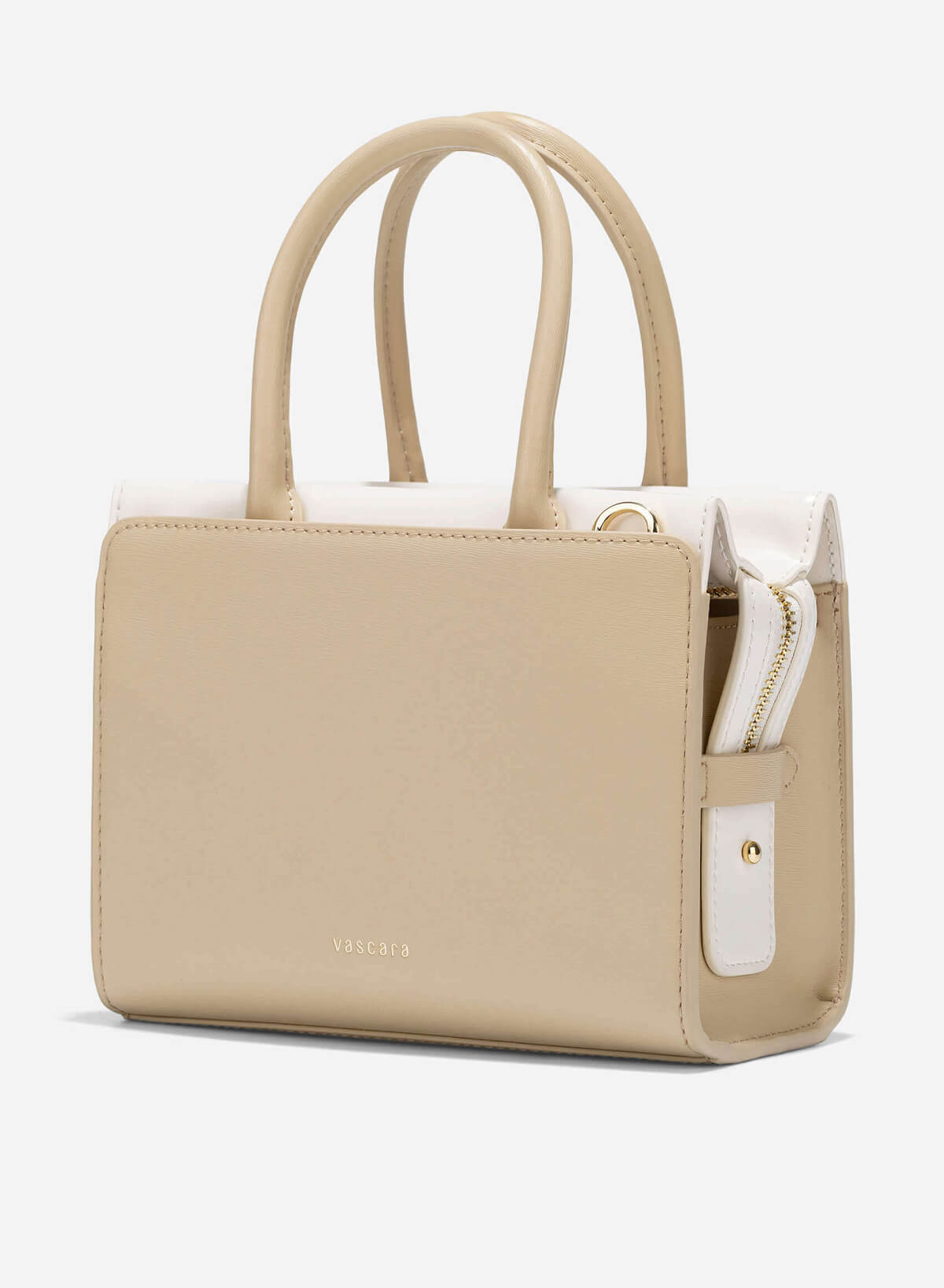 Contrast Leather Handheld Bag - TTE 0177 - Beige - vascara.com