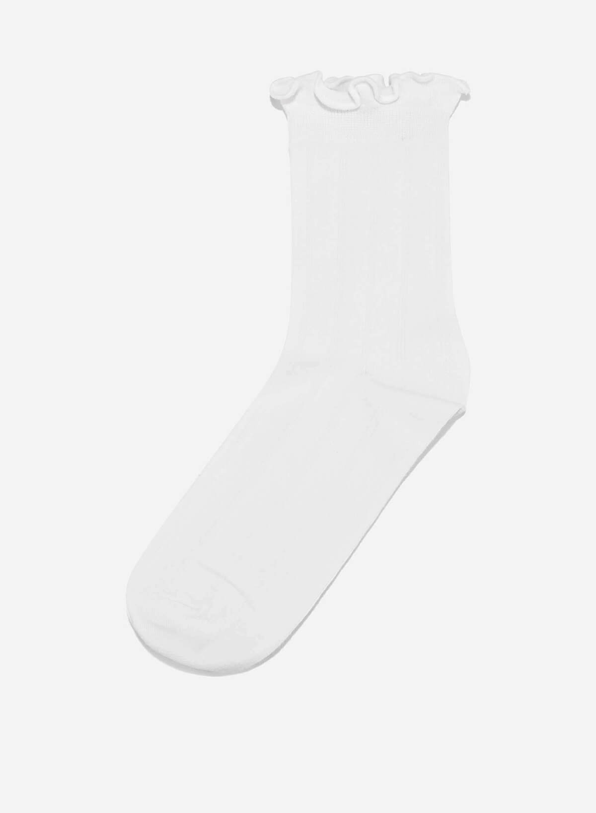 Ruffled Crew Socks - SCK 0007 - White - vascara.com