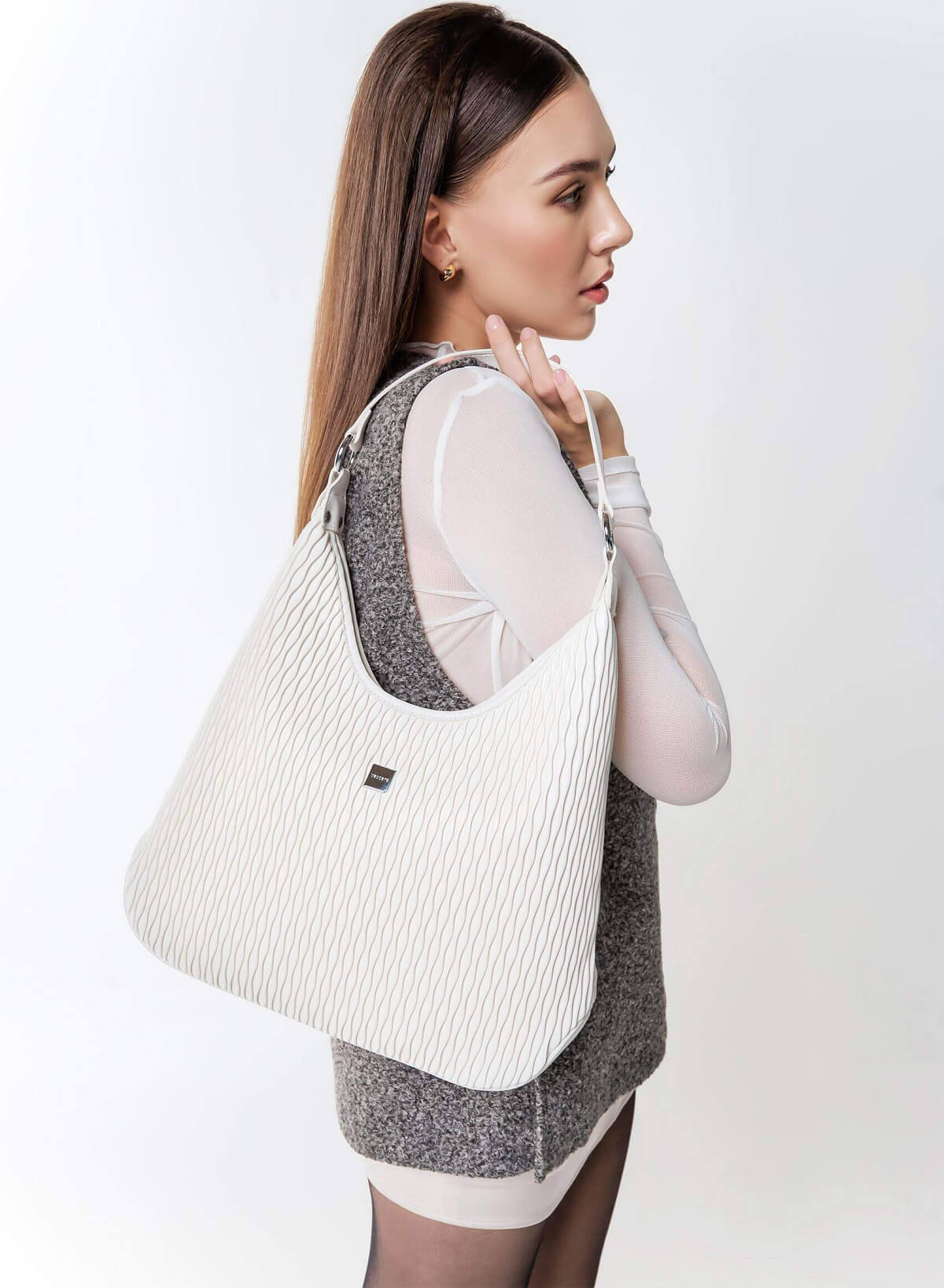 Soft Bag with Wavy Pattern - TTE 0183 - White - vascara.com