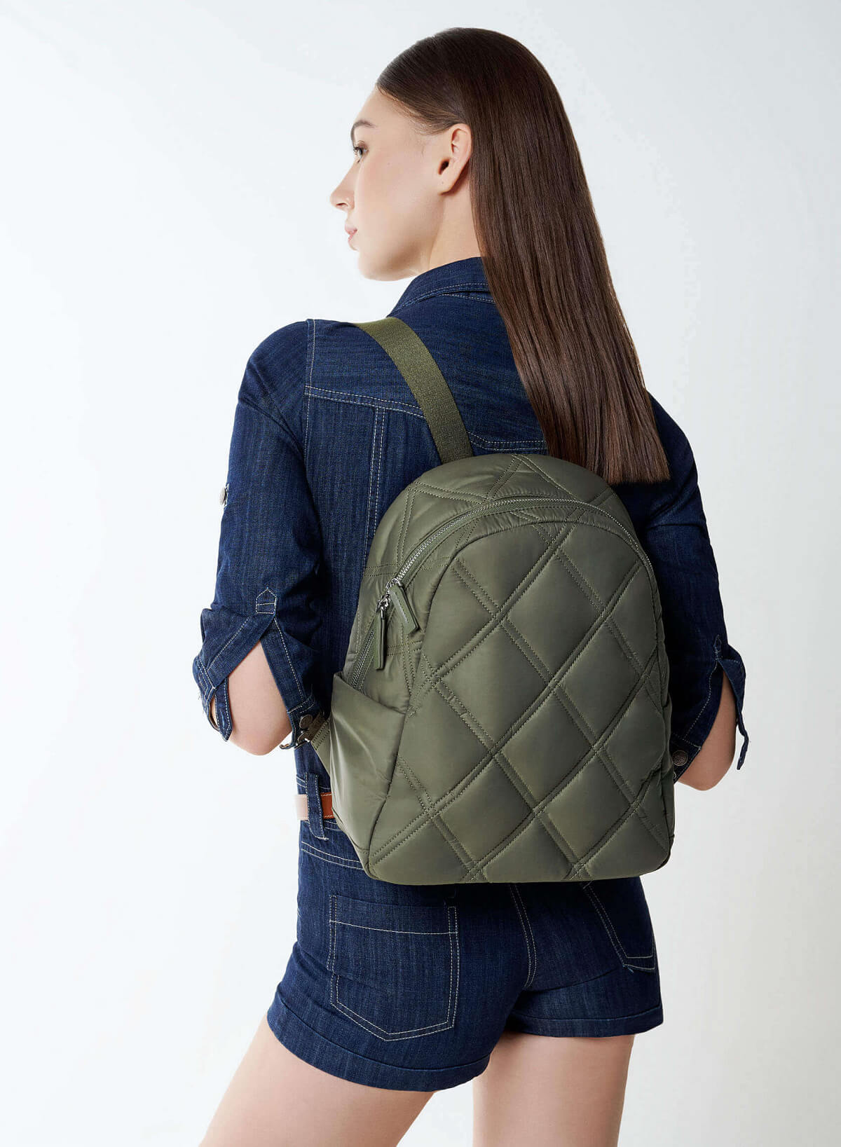 Diamond-shaped Quilted Parachute Backpack - BAK 0214 - Dark Green - vascara.com