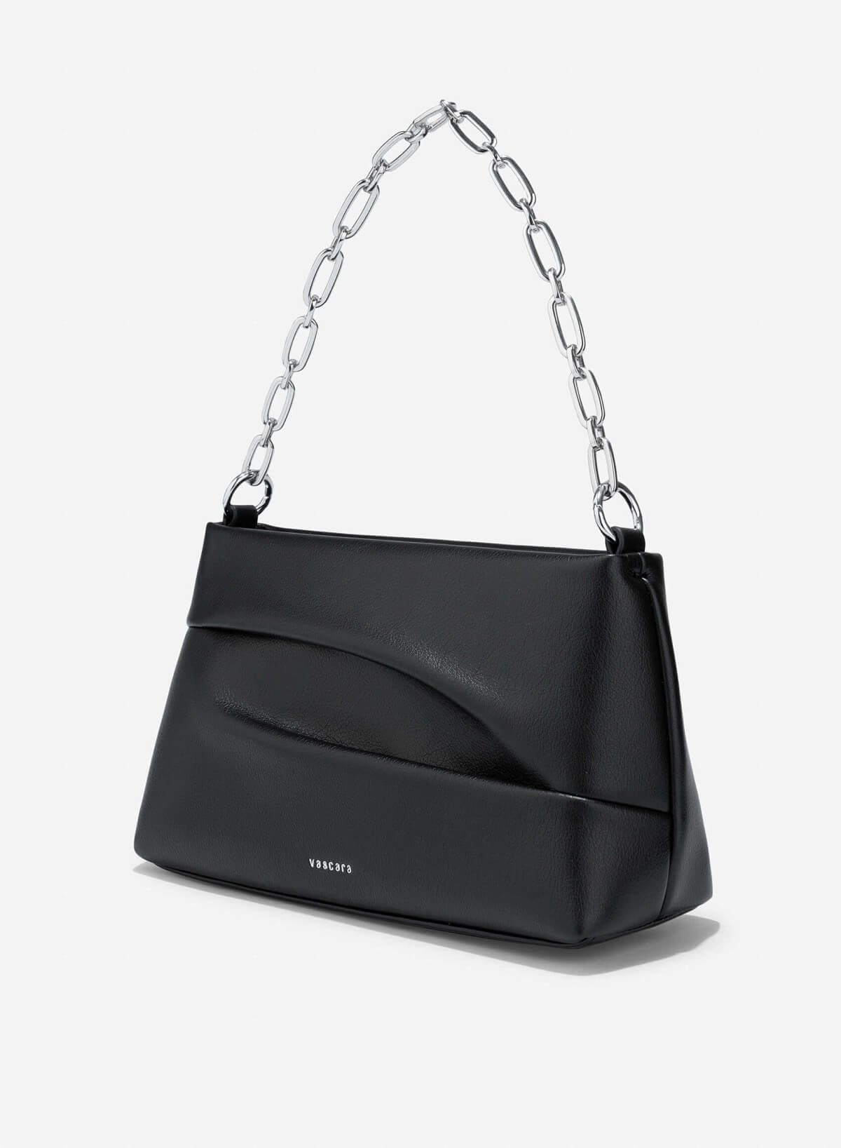 Pleated Chain Style Shoulder Bag - MES 0261 - Black - vascara.com