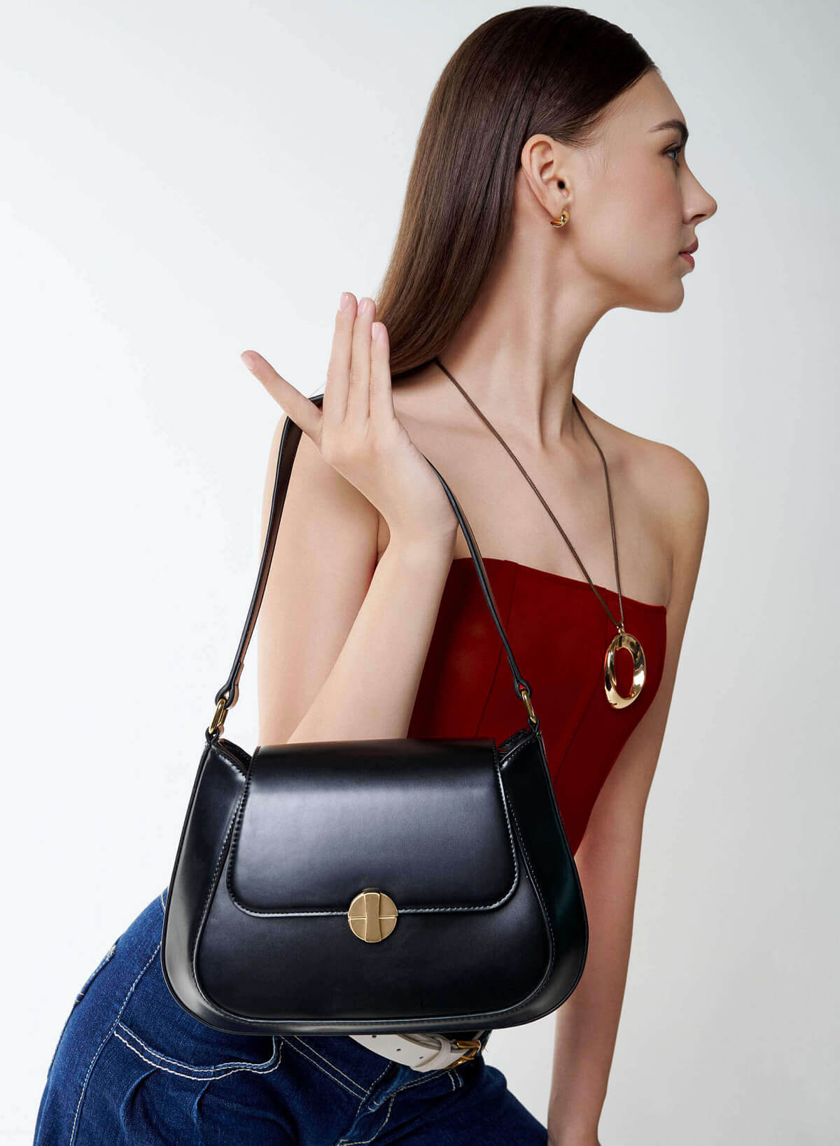 Rotated Buckle Should Bag - SAC 0333 - Black - vascara.com