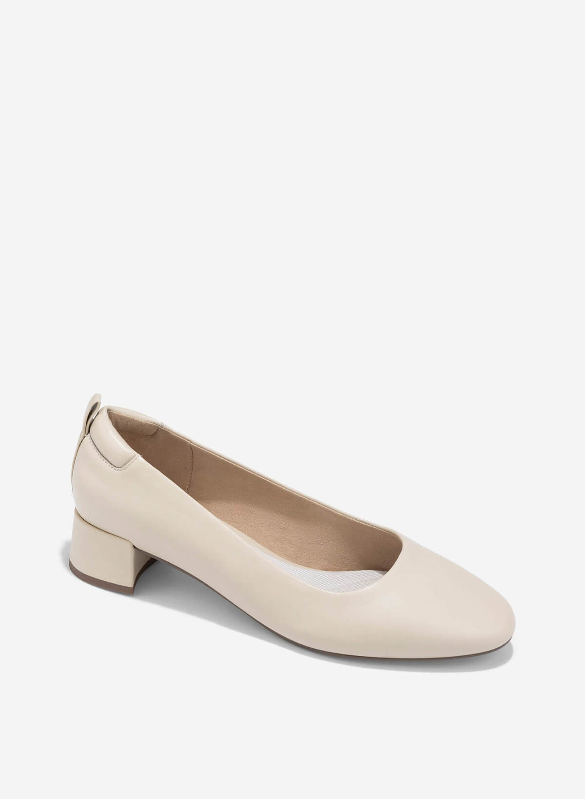 Round Toe Leather Block Heels - HIG 0667 - Cream - vascara.com