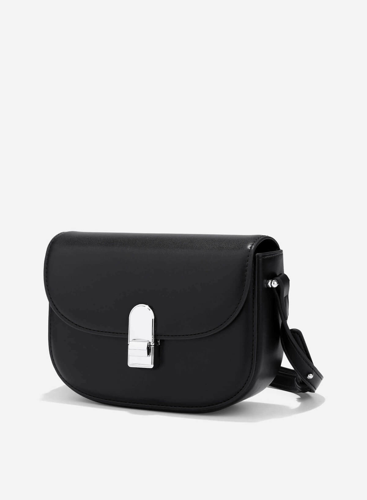 Snap Lock Saddle Shoulder Bag - MES 0271 - Black - vascara.com