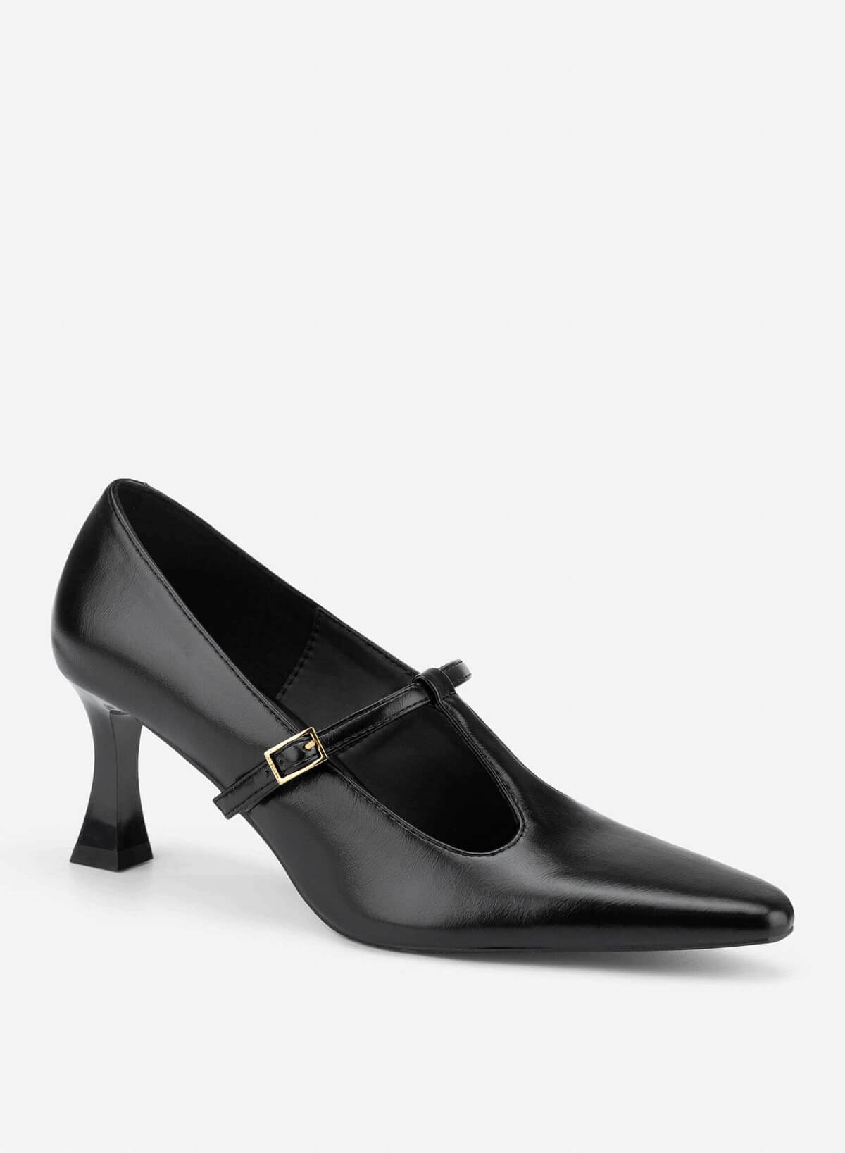 Spool Heel T-strap Pumps - HIG 0700 - Black - vascara.com