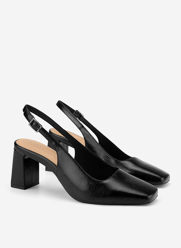 Giày slingback mũi vuông block heel - BMN 0718 - Màu đen - VASCARA