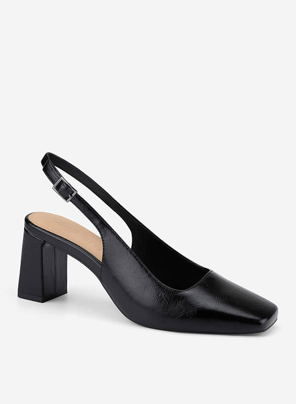 Giày slingback mũi vuông block heel