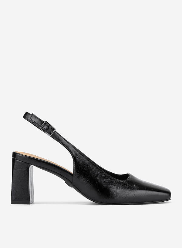 Giày slingback mũi vuông block heel