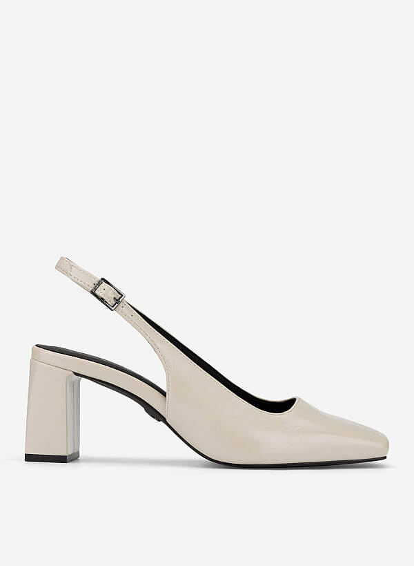 Giày slingback mũi vuông block heel