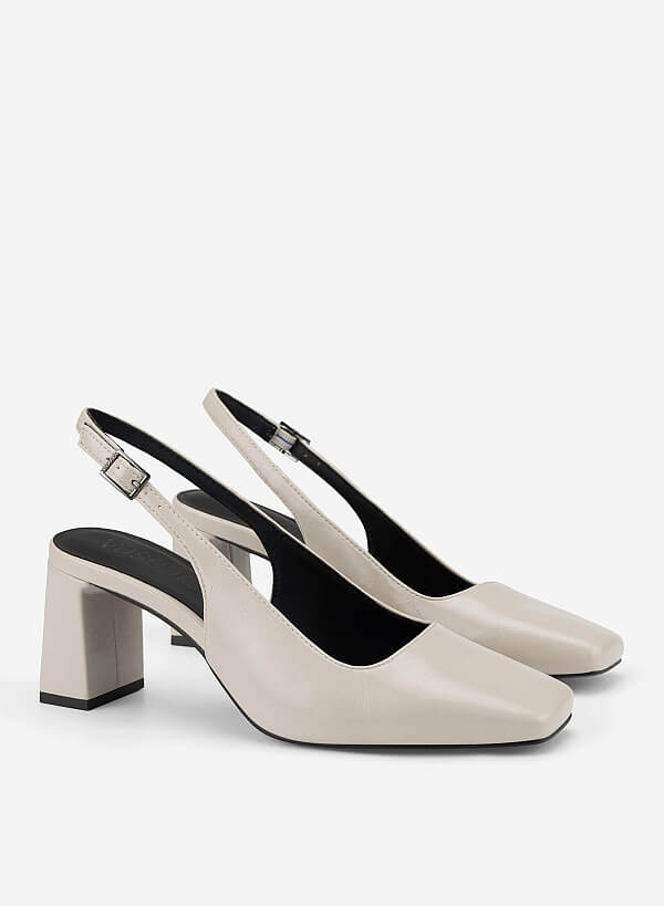 Giày slingback mũi vuông block heel - BMN 0718 - Màu kem - VASCARA