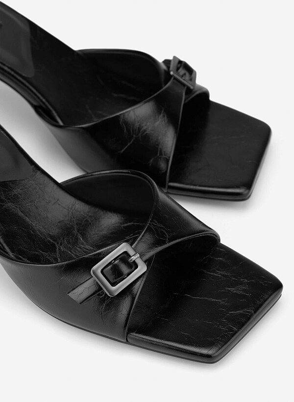 Guốc mules block heel nhấn khóa trang trí - GNN 0220 - Màu đen - VASCARA