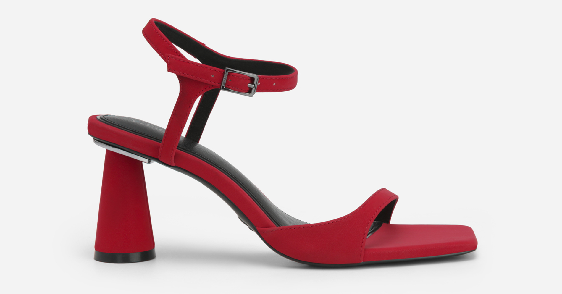 Ankle Strap Block Heel Velvet Sandals - PUM 0736 - Red | VASCARA